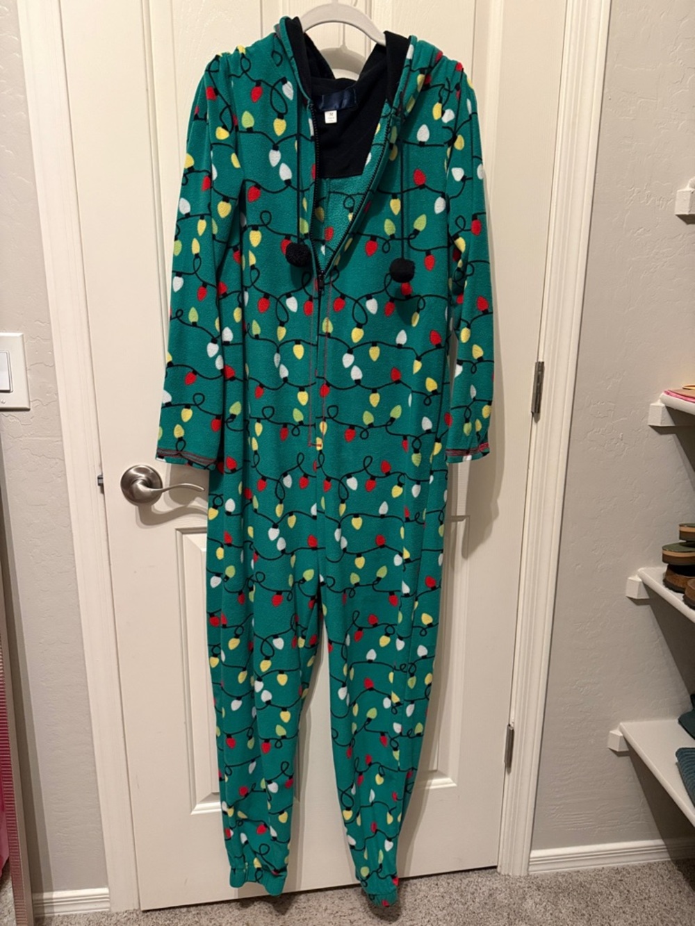 Women’s Green Holiday Light Print Pajamas Onesie